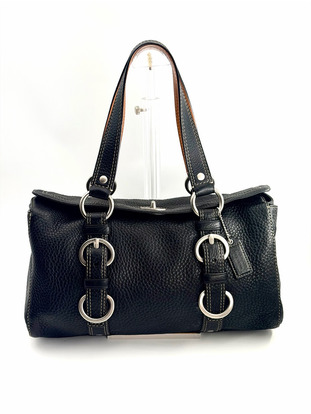 Vintage 2006 Y2K Coach Chelsea Black Pebbled Leather Turnlock Satchel Bag 10134
